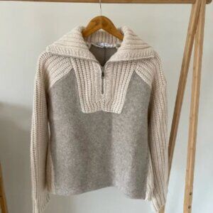 NWT Zara Chunky Collared Quarter Zip Two Tone Sweater in Beige/Cream - XS/S